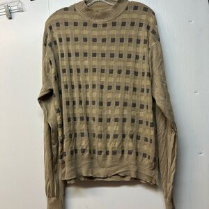 Men's Beige and Black Patterned Crewneck Sweater